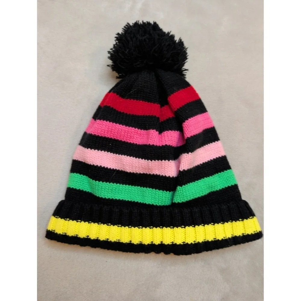The Children's Place Striped Pom Pom Beanie Hat Kids 10-14 Fleece Lined